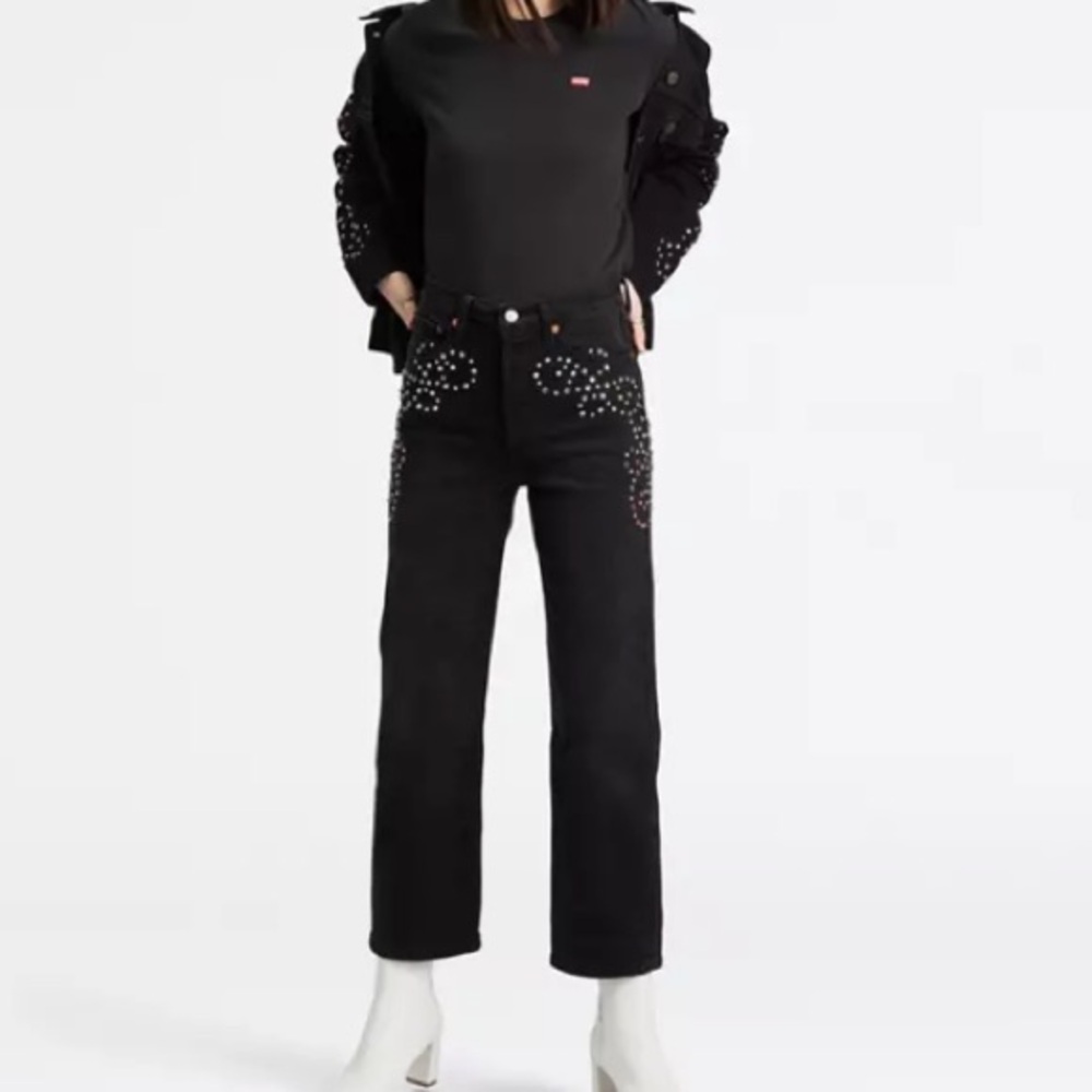 Levi’s Ribcage straight ankle jeans studded black size 30